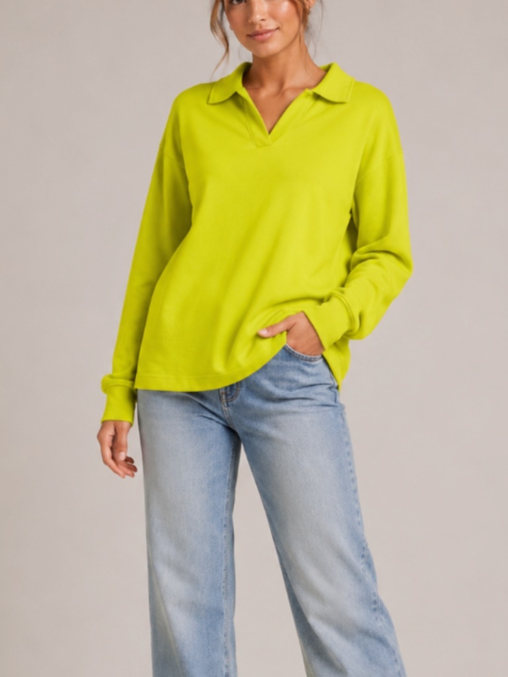 Industry Women’s Lime Green Long Sleeve Collared Blouse, size Large